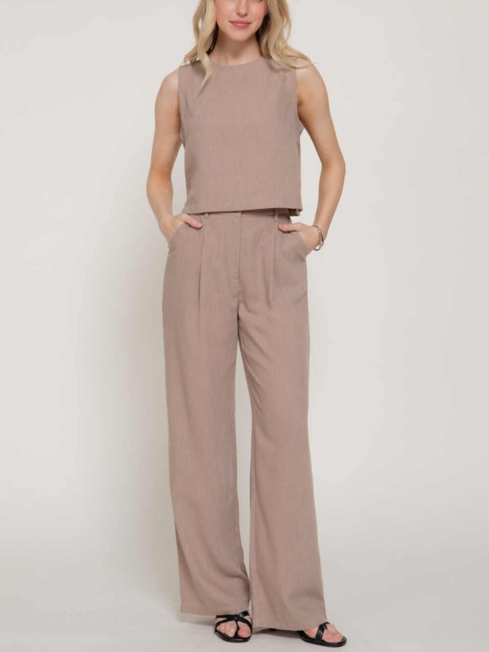 Women's Cream and Khaki Tailored-trousers